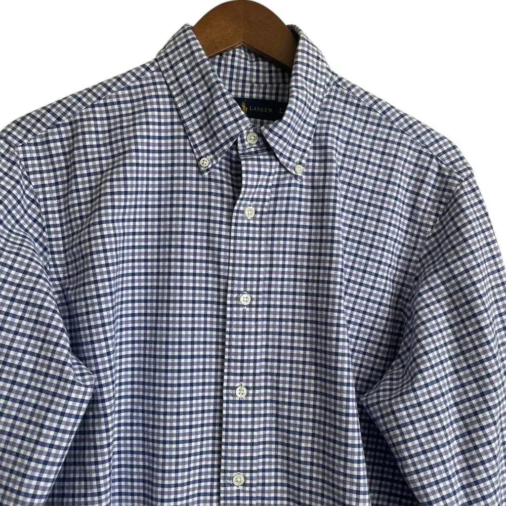Ralph Lauren Mens Shirt L‎ Checked Plaid Button Up Preppy Travel Office Casual